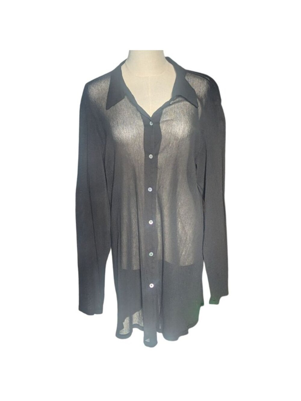 Cut Loose Sheer Black Button Down Long Sleeve Shirt Made In USA 100% Cotton Size